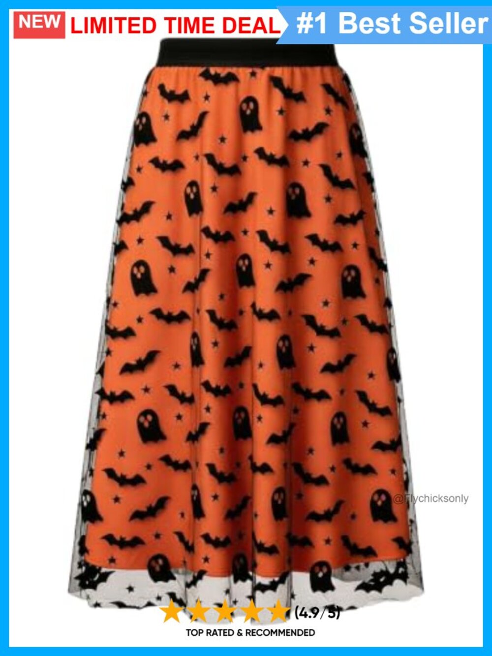 Halloween Tulle Midi Skirt Flocked Print A-Line Witch Costume